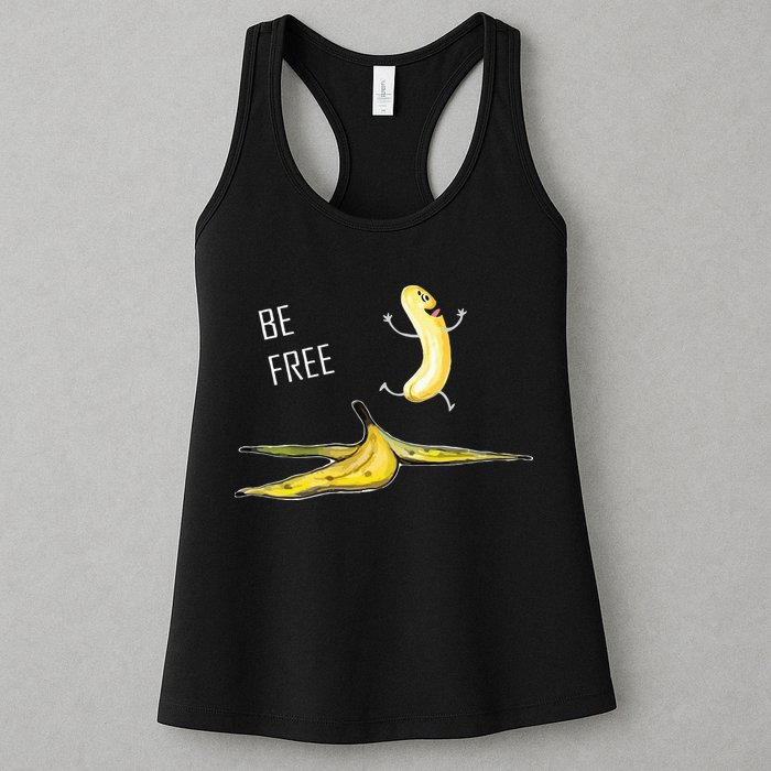 Be Free Banana Funny Banana Man Running Banana Stripping Womens Tank Top