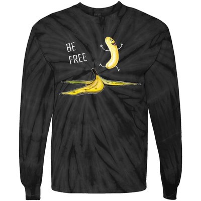 Be Free Banana Funny Banana Man Running Banana Stripping Tie-Dye Long Sleeve Shirt