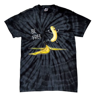 Be Free Banana Funny Banana Man Running Banana Stripping Tie-Dye T-Shirt
