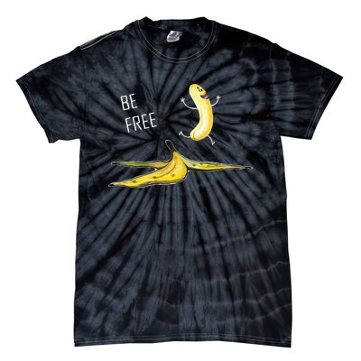 Be Free Banana Funny Banana Man Running Banana Stripping Tie-Dye T-Shirt