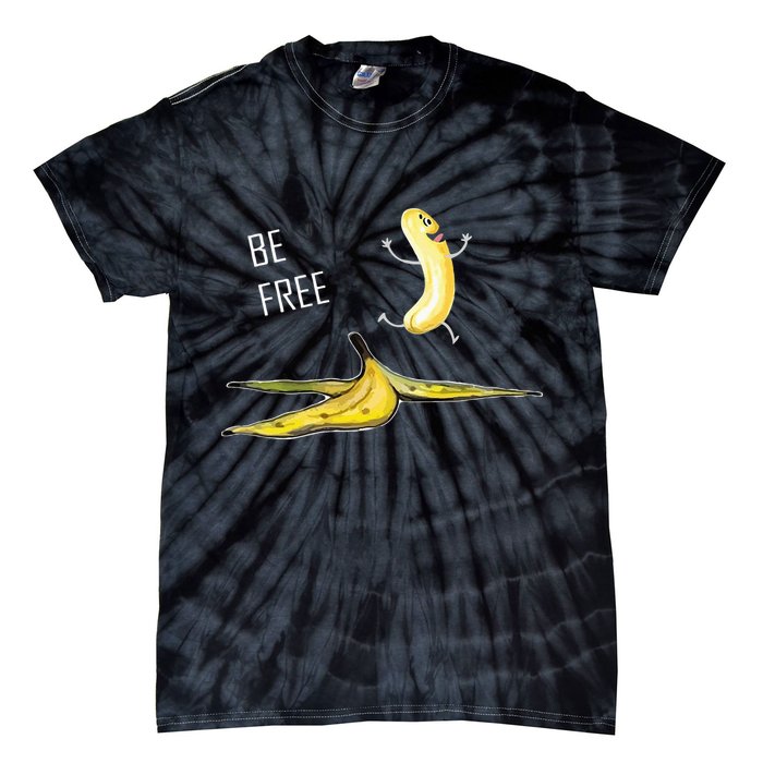 Be Free Banana Funny Banana Man Running Banana Stripping Tie-Dye T-Shirt