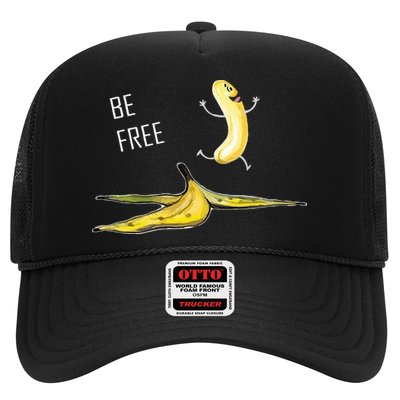 Be Free Banana Funny Banana Man Running Banana Stripping Trucker Hat