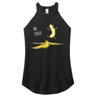 Be Free Banana Funny Banana Man Running Banana Stripping Women's Perfect Tri Rocker Tank