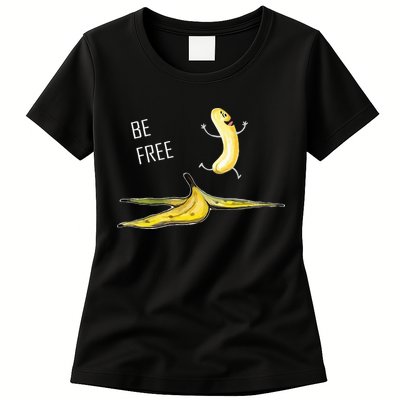 Be Free Banana Funny Banana Man Running Banana Stripping Womens T-Shirt