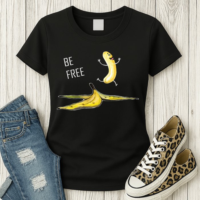 Be Free Banana Funny Banana Man Running Banana Stripping Womens T-Shirt