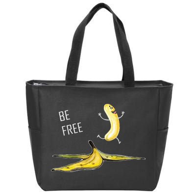 Be Free Banana Funny Banana Man Running Banana Stripping Zip Tote Bag