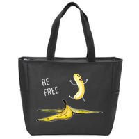 Be Free Banana Funny Banana Man Running Banana Stripping Zip Tote Bag