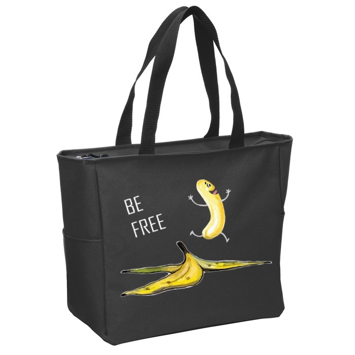 Be Free Banana Funny Banana Man Running Banana Stripping Zip Tote Bag