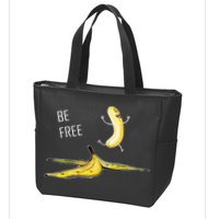 Be Free Banana Funny Banana Man Running Banana Stripping Zip Tote Bag