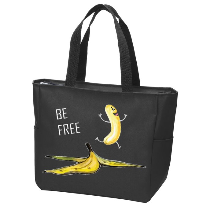 Be Free Banana Funny Banana Man Running Banana Stripping Zip Tote Bag