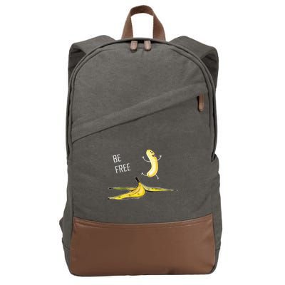 Be Free Banana Funny Banana Man Running Banana Stripping Cotton Canvas Backpack