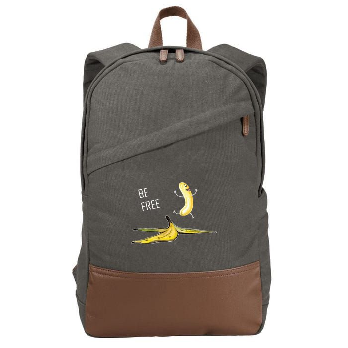 Be Free Banana Funny Banana Man Running Banana Stripping Cotton Canvas Backpack