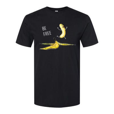 Be Free Banana Funny Banana Man Running Banana Stripping Softstyle® CVC T-Shirt