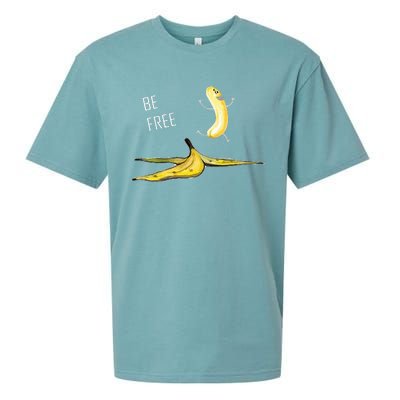 Be Free Banana Funny Banana Man Running Banana Stripping Sueded Cloud Jersey T-Shirt