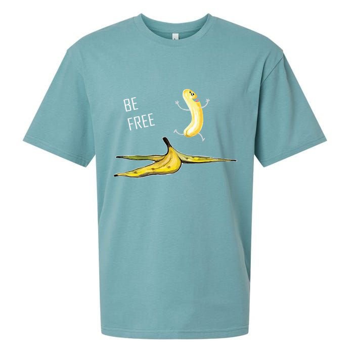 Be Free Banana Funny Banana Man Running Banana Stripping Sueded Cloud Jersey T-Shirt