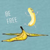 Be Free Banana Funny Banana Man Running Banana Stripping Sueded Cloud Jersey T-Shirt
