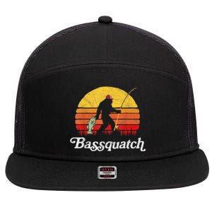 Bassquatch! Funny Bigfoot Fishing Outdoor Retro 7 Panel Mesh Trucker Snapback Hat