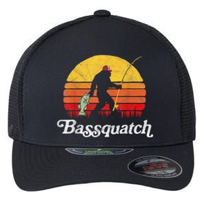 Bassquatch! Funny Bigfoot Fishing Outdoor Retro Flexfit Unipanel Trucker Cap