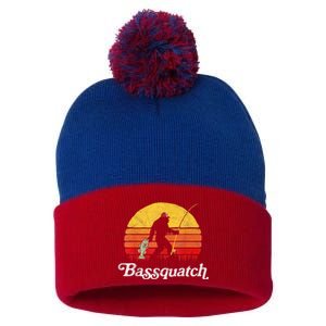 Bassquatch! Funny Bigfoot Fishing Outdoor Retro Pom Pom 12in Knit Beanie