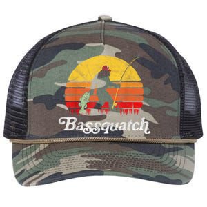 Bassquatch! Funny Bigfoot Fishing Outdoor Retro Retro Rope Trucker Hat Cap