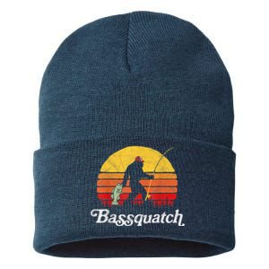 Bassquatch! Funny Bigfoot Fishing Outdoor Retro Sustainable Knit Beanie