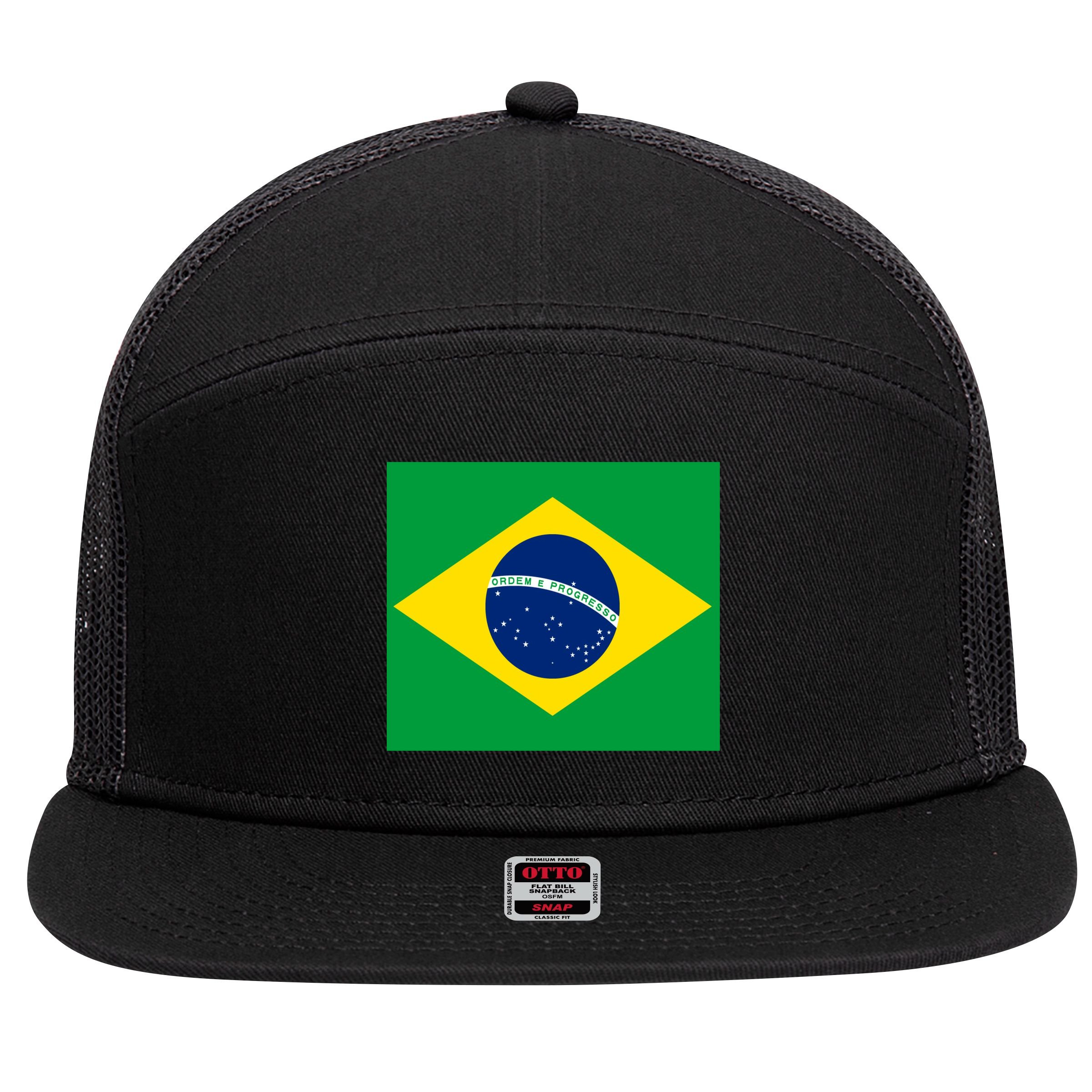 Brazilian Flag Brazil Country 7 Panel Mesh Trucker Snapback Hat