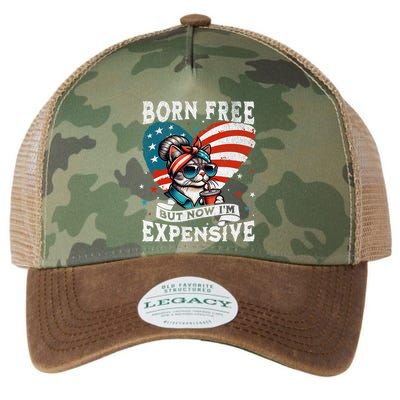 Born Free But Now IM Expensive Funny Mom Bun Cat July 4th Legacy Tie Dye Trucker Hat