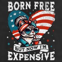 Born Free But Now IM Expensive Funny Mom Bun Cat July 4th Cool Comfort Performance Bucket Hat