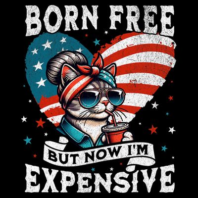 Born Free But Now IM Expensive Funny Mom Bun Cat July 4th T-Shirt