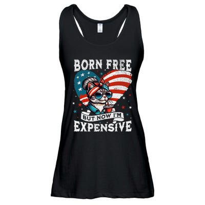 Born Free But Now IM Expensive Funny Mom Bun Cat July 4th Ladies Essential Flowy Tank