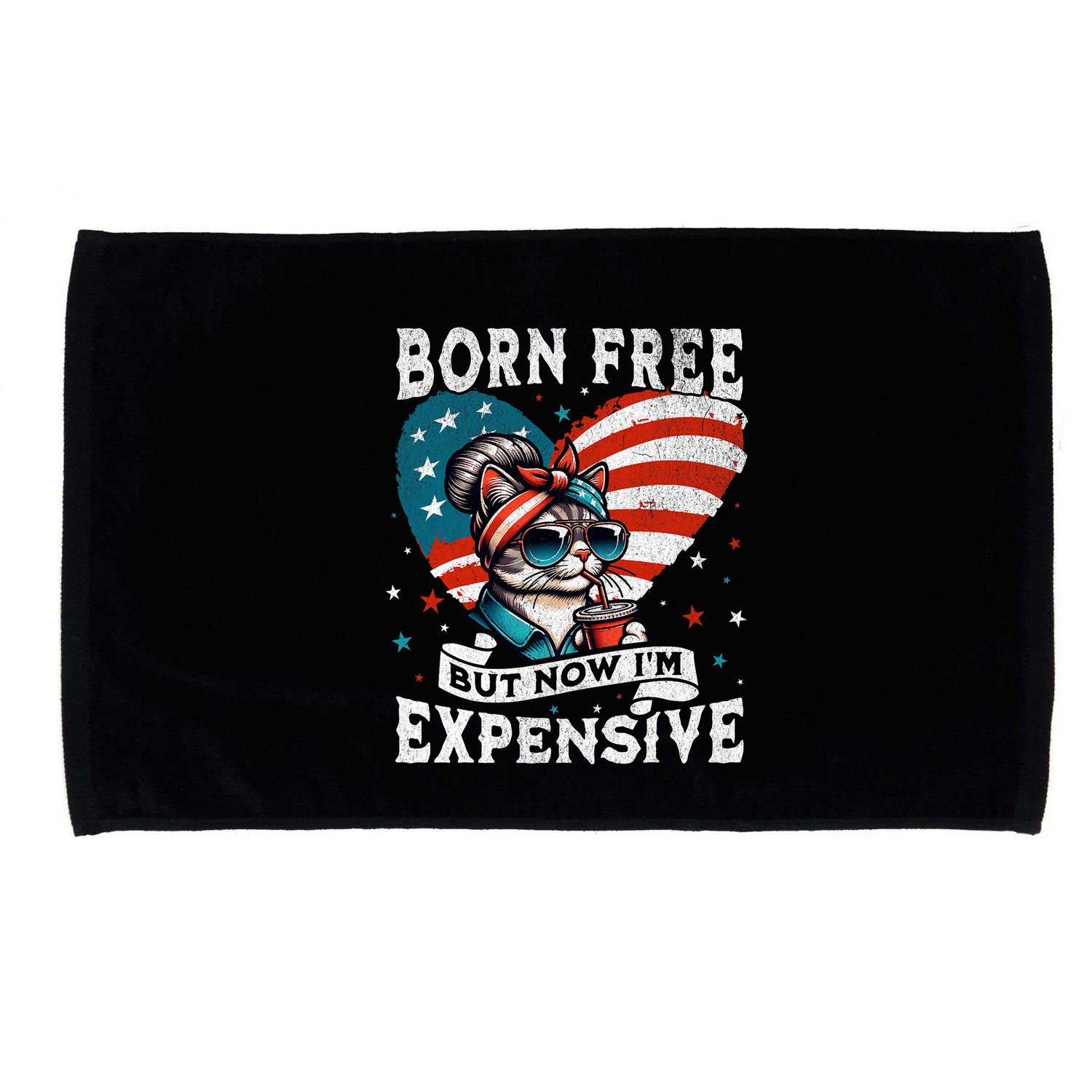 Born Free But Now IM Expensive Funny Mom Bun Cat July 4th Microfiber Hand Towel