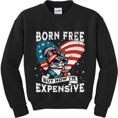 Born Free But Now IM Expensive Funny Mom Bun Cat July 4th Kids Sweatshirt