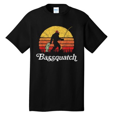 Bassquatch! Funny Bigfoot Fishing Outdoor Retro Tall T-Shirt