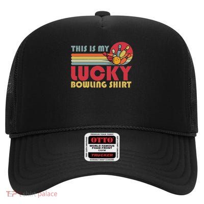 Bowling Funny Bowlers Women Retro Lucky High Crown Mesh Back Trucker Hat
