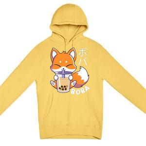 Boba Fox Bubble Tea Chibi Foxes Premium Pullover Hoodie