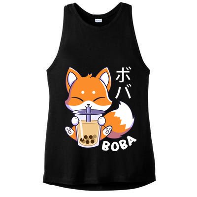 Boba Fox Bubble Tea Chibi Foxes Ladies PosiCharge Tri-Blend Wicking Tank