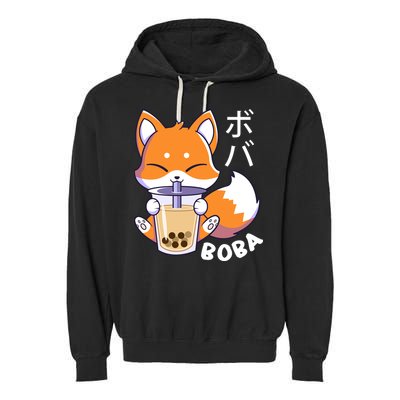 Boba Fox Bubble Tea Chibi Foxes Garment-Dyed Fleece Hoodie