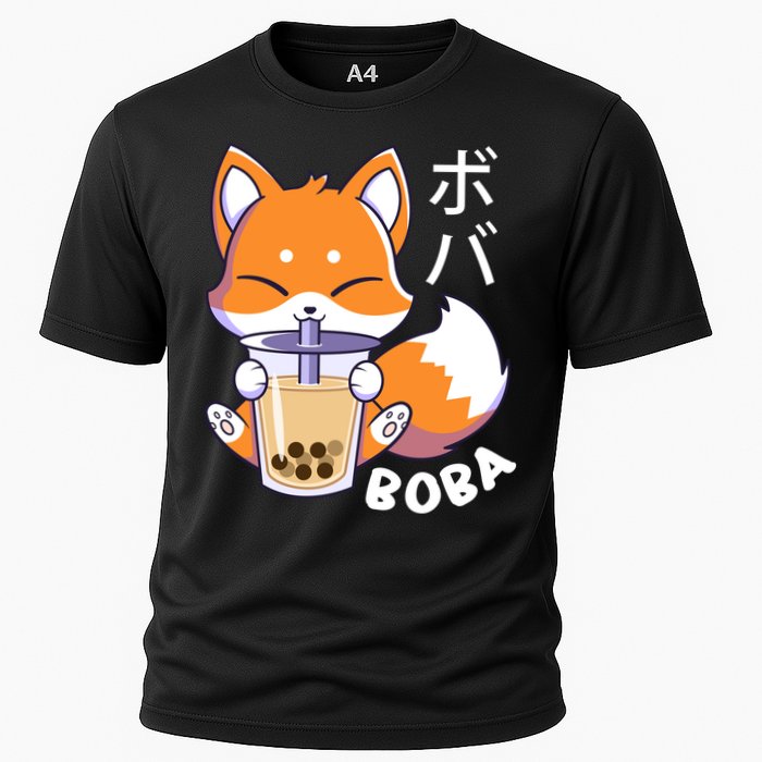 Boba Fox Bubble Tea Chibi Foxes Cooling Performance Crew T-Shirt