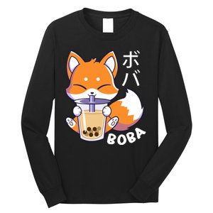 Boba Fox Bubble Tea Chibi Foxes Long Sleeve Shirt