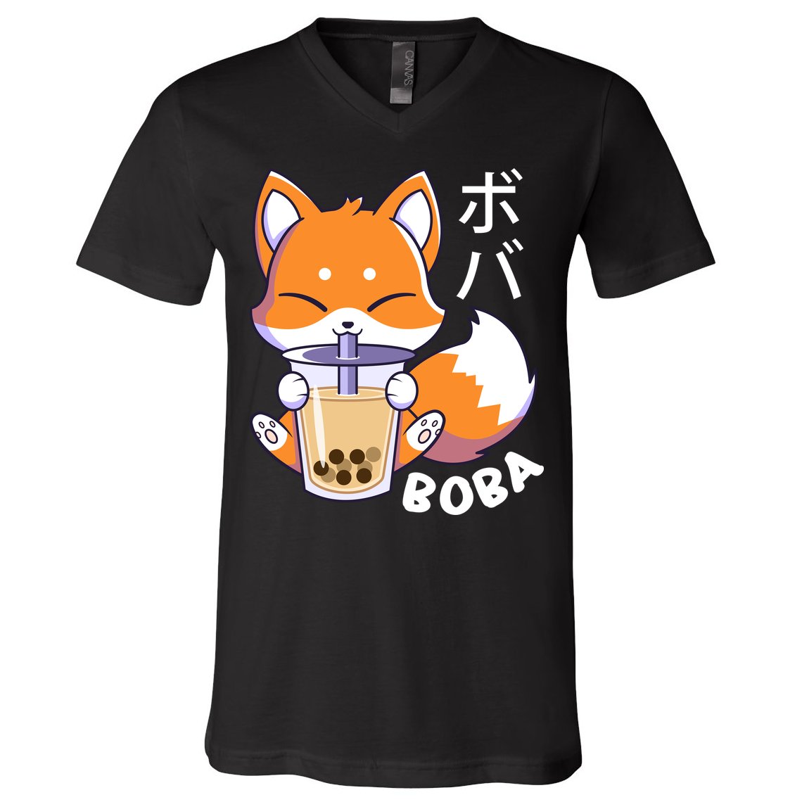 Boba Fox Bubble Tea Chibi Foxes V-Neck T-Shirt