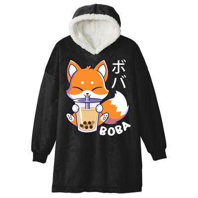 Boba Fox Bubble Tea Chibi Foxes Hooded Wearable Blanket