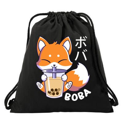Boba Fox Bubble Tea Chibi Foxes Drawstring Bag