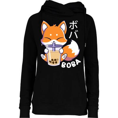 Boba Fox Bubble Tea Chibi Foxes Womens Funnel Neck Pullover Hood