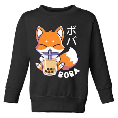 Boba Fox Bubble Tea Chibi Foxes Toddler Sweatshirt