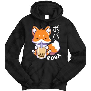 Boba Fox Bubble Tea Chibi Foxes Tie Dye Hoodie