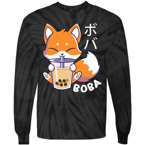 Boba Fox Bubble Tea Chibi Foxes Tie-Dye Long Sleeve Shirt