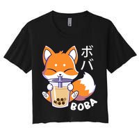 Boba Fox Bubble Tea Chibi Foxes Women's Crop Top Tee