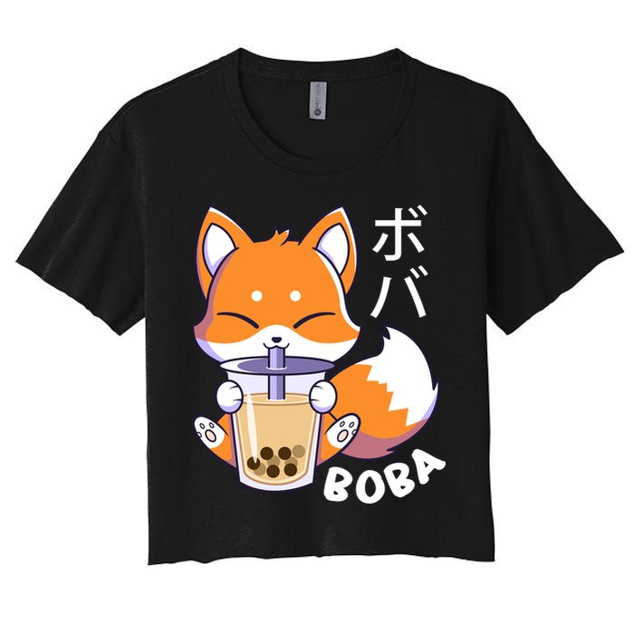 Boba Fox Bubble Tea Chibi Foxes Women's Crop Top Tee