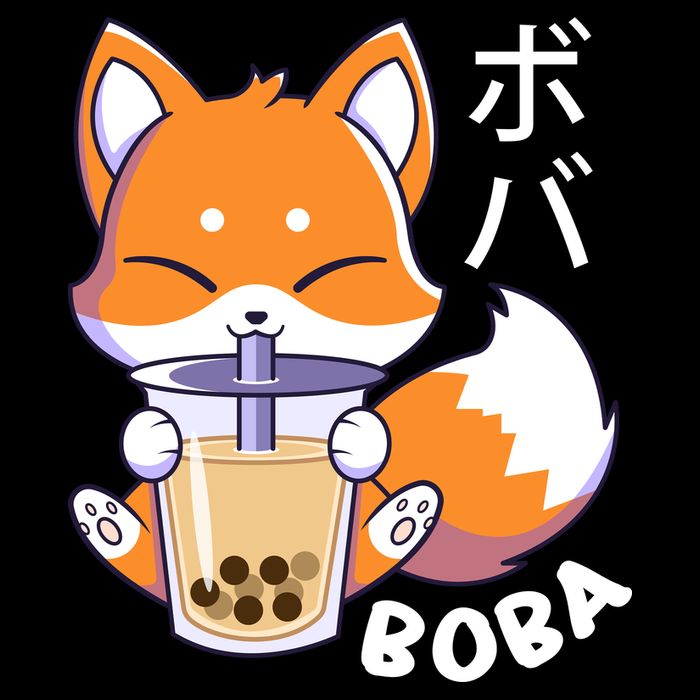 Boba Fox Bubble Tea Chibi Foxes Cropped Pullover Crew