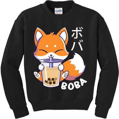 Boba Fox Bubble Tea Chibi Foxes Kids Sweatshirt